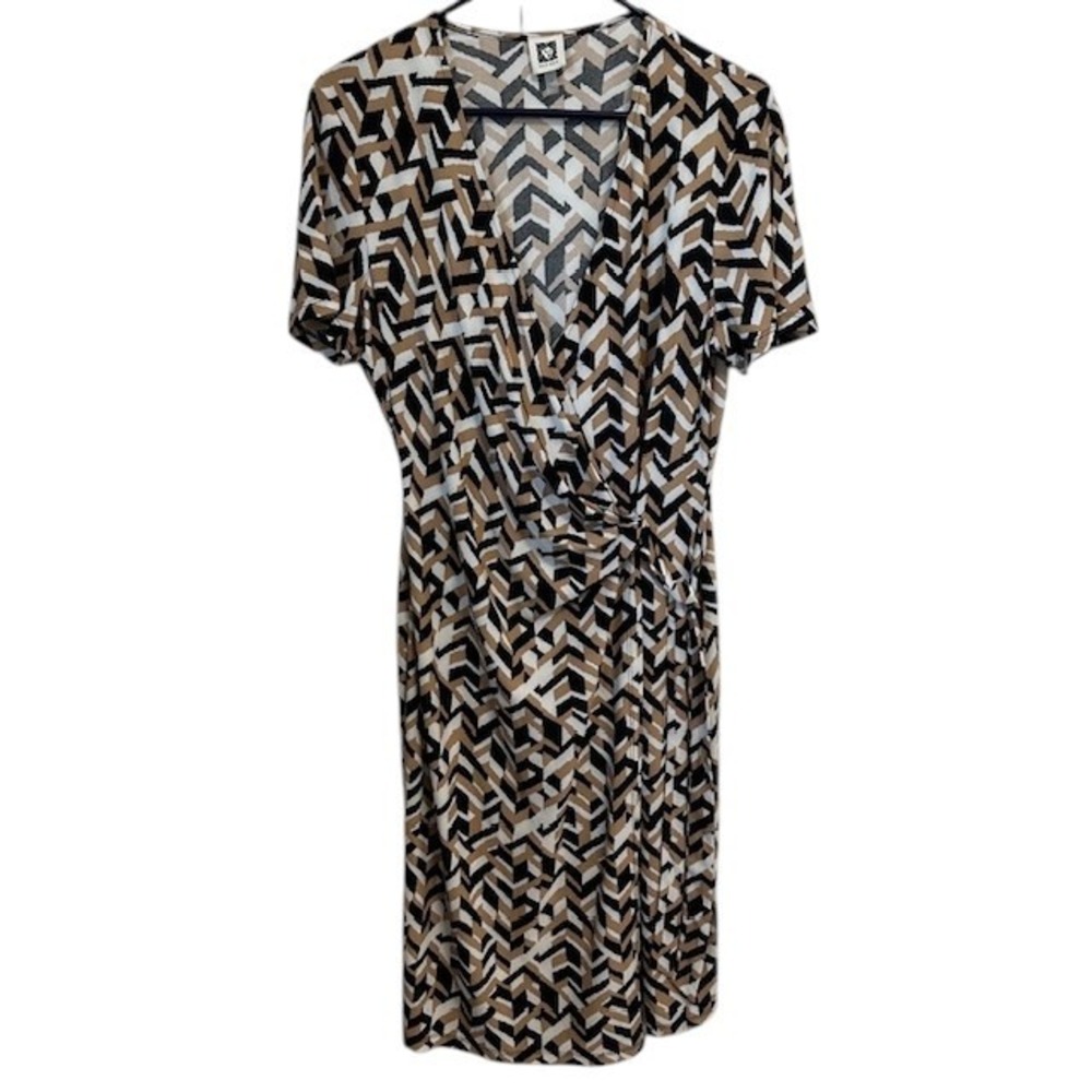 Anne Klein Wrap Dress Geometric Print Short Sleeve Casual‎ Career Size 12